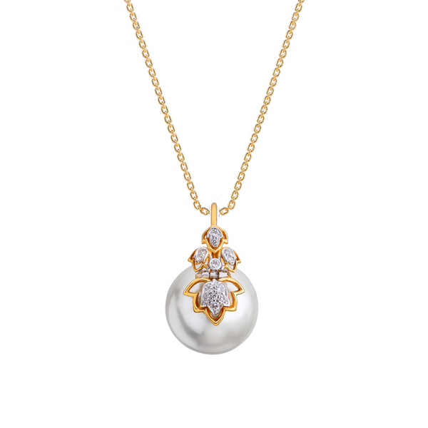 Inverted Lotus diamond and pearl pendant