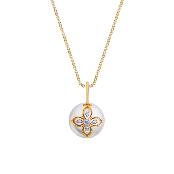 Layered Leaf diamond and pearl pendant